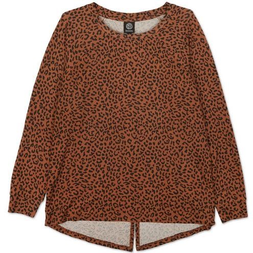 Bobeau Damen Tops U-Ausschnitt Langarm Pullover Braun & Schwarz Animal Print - Bild 3 von 10