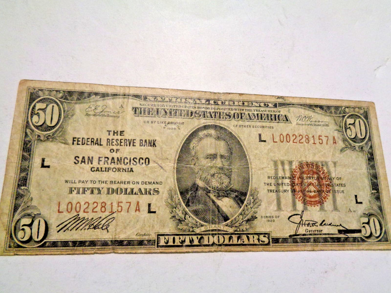 1929 $50 SAN FRANCISCO California CA Federal Reserve Bank FRB National Currency