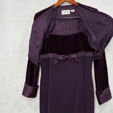 Black Tie Oleg Cassini Velvet Satin Dress Cropped Jacket 10 Set Purple Vintage