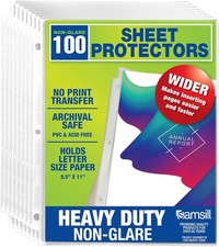 Samsill Heavy Duty Sheet Protectors for 3 Ring Binders, 100 Pack, Non-glare 
