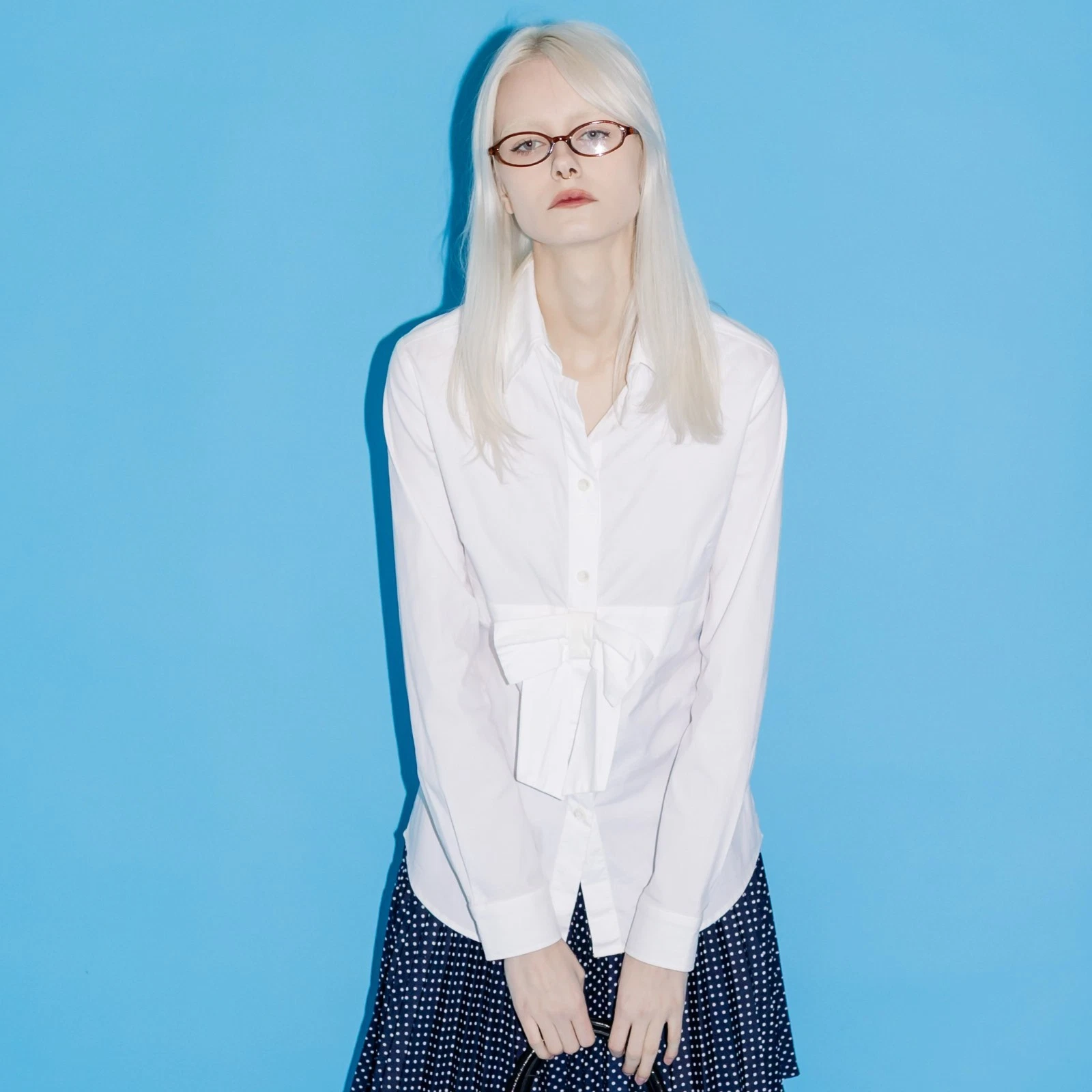 Y2K Blusa Vintage Rossa Valentino Fiocco Vita Bottoni Slim Fit Bianco