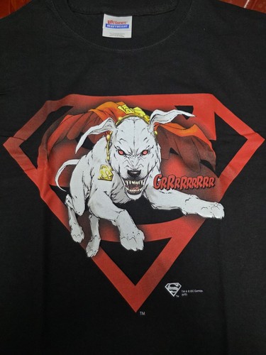 Vintage 10 Superdog Krypto w Superman Logo DC Comics Graphitti T-Shirt M Blk Red - Picture 4 of 12