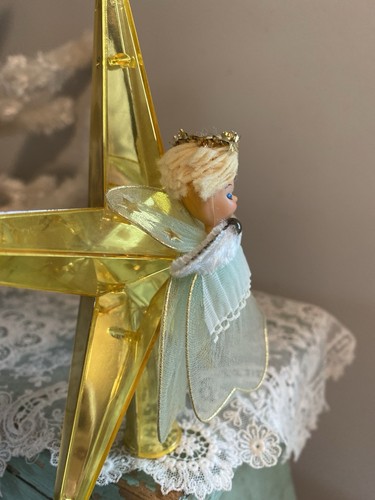Vintage JEWELBRITE 6.5" Plastic Gold Christmas Tree Topper Star with Angel - Picture 8 of 17