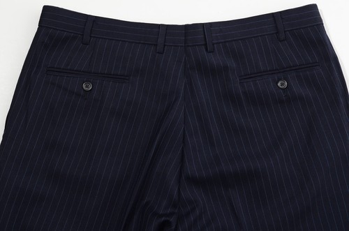 44R Chaps Three-Button Dark-Blue Pinstriped Wool 2-Piece Suit 36x32 Trousers XL - Picture 11 of 14