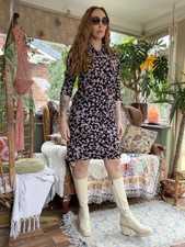 vintage 1960s mod dress gogo dress with collar and abstract print size 14 purple