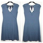 Ibex 100% Merino Wool Faux Wrap Dress Back Cut Out Teal Purple Stripes Size Xs