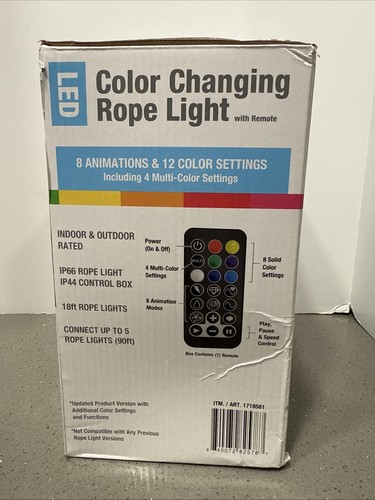 Intertek LED Color Changing Rope Light with Remote, 18 Foot (Pack of 2) New - Picture 3 of 4