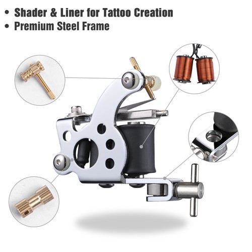Complete Tattoo Kit 4 Machine 40 Inks Power Supply Gun Needle Grip Tip Tube - Picture 4 of 12