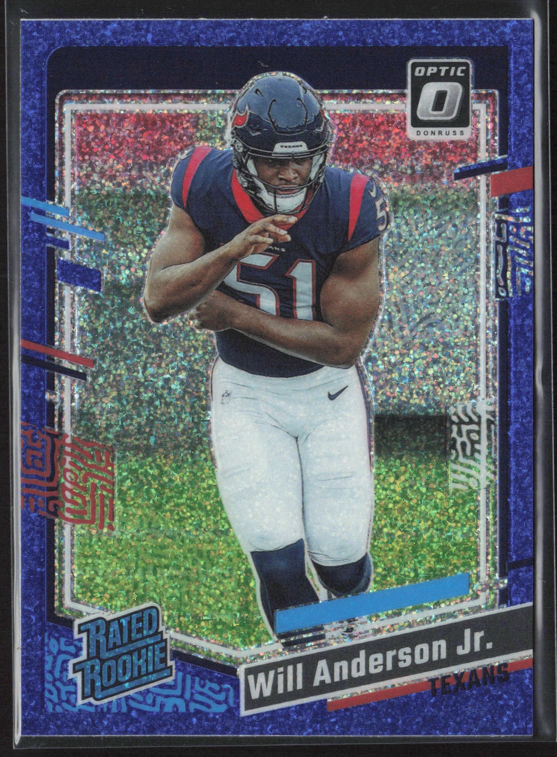 2023 Donruss Optic #246 Will Anderson Jr. Blue Glitter Rated Rookie RC SP Texans
