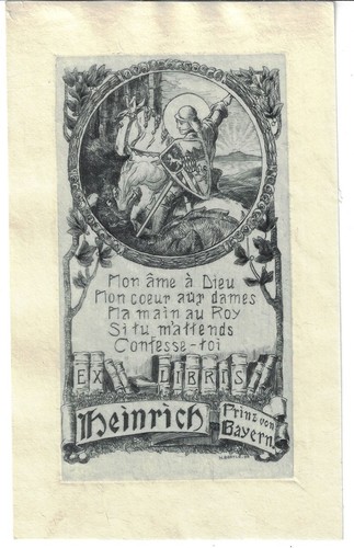 HANS BERTLE: Exlibris für Heinrich Prinz von Bayern, 1908