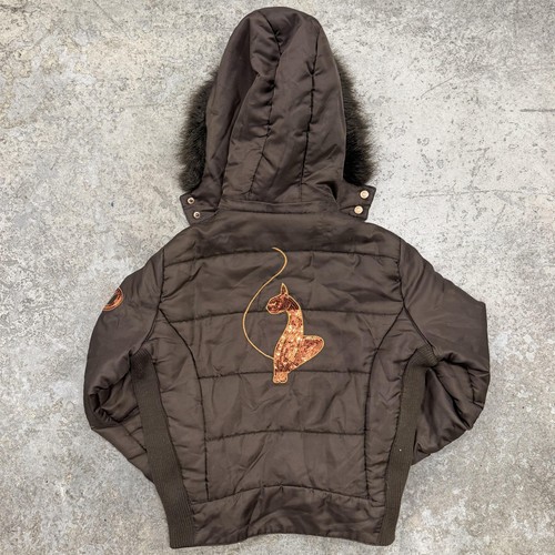 Vintage y2k Baby Phat gefütterte Jacke mit Kapuze Damen mittelbraun Kunstfell Leopard - Bild 7 von 16