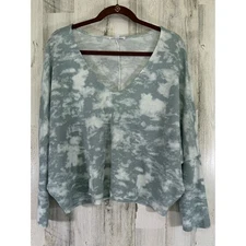 Grade & Gather Womens Waffle Knit Shirt Size Medium Tie Dye Dolman Sleeve Vneck