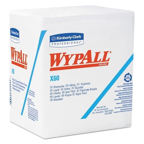 X60 Chiffons, quart de pliage, 12-1/2 po x 13 po, blanc, 76/boîte, 12 boîtes/carton