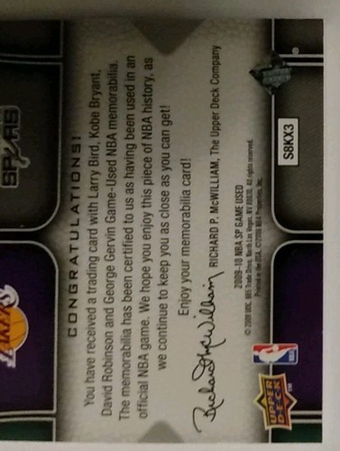 2009-10 /50 SP Spiel gebraucht Vogel, Kobe, Robinson, Gervin nummeriert bis 50!! Stoff 4 - Bild 7 von 9