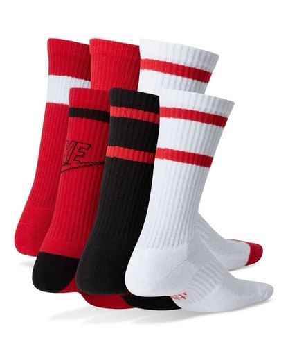 Nike Big Kids Everyday Cushioned Crew Socks, 6 Pk. Size M, Black/White/Red - Picture 2 of 7