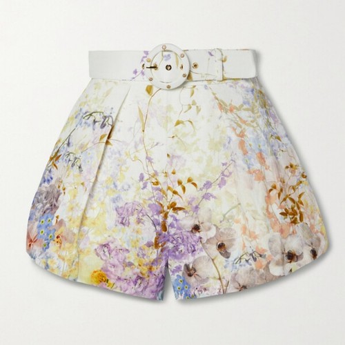 Zimmerman Rhythmic Tuck Belted Floral-print Linen Shorts in White Size 3 - Picture 1 of 12