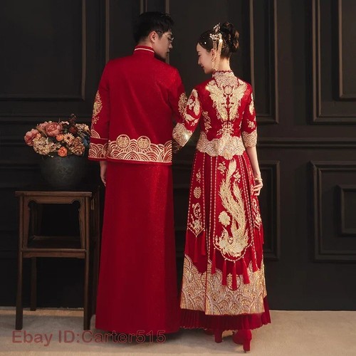 HOT Xiuhe Retro Chinese Wedding Dress Embroidery Traditional Cheongsam Plus Size - Picture 14 of 27