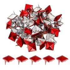 uxcell 50Pcs Square Pyramid Rivets, 12mm Two-Jaw Studs Spikes, 12mm, Red