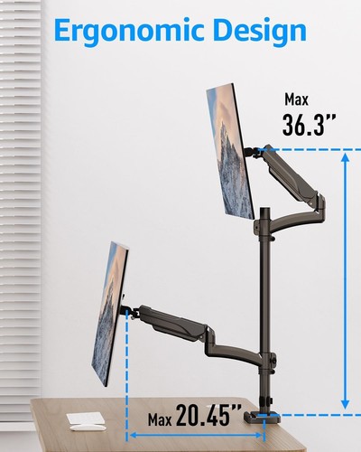 MOUNTUP Vertical Dual Monitor Mount Holds 4.4-17.6lbs, up to 32 Inch Black  - Picture 2 of 9