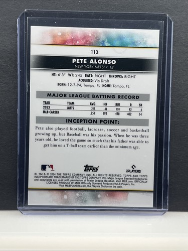 Topps Inception Pete Alonso 2024 impresión corta X inserción SP #113 New York Mets - Imagen 2 de 2