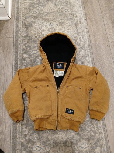 Walls Blizzard Pruf Full Zip Hooded Canvas Utility Tan Jacket Youth Sz S 6/7 - Picture 3 of 8