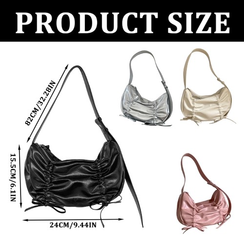 Elegant PU Pleated Shoulder Bag with Bowknot Underarm Purse Handbag for Women - Picture 8 of 12