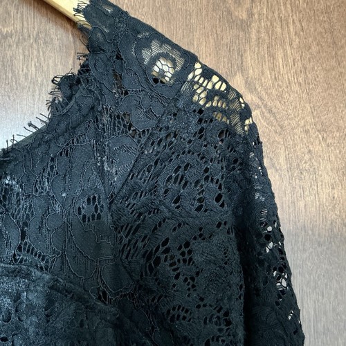 Womens Black Lace Whimsigoth Romantic Maxi Dress Flare Hem Fairycore Gothic M - Picture 10 of 14