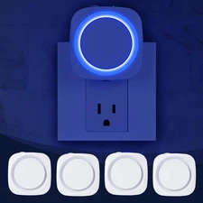 Blue Night Lights Plug in to Wall,4 Packs Dimmable Light with Auto 