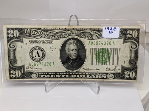 1928B $20 Gold On Demand VF+ Federal Reserve Note Boston Mass. #472 - Picture 1 of 8