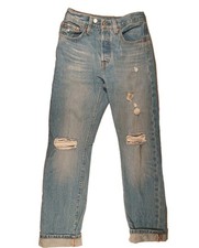 Levis Big E 501 Women Blue Denim Jeans Premium Button Fly Classic 24x30 Distress