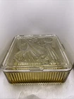 Vtg Federal Glass  Square Refrigerator Dish Box w Embossed Vegetable Lid
