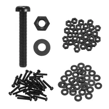 30 Set M4x25mm Nylon Round Head Bolts Hex Nuts Washer Combination Kit, Black