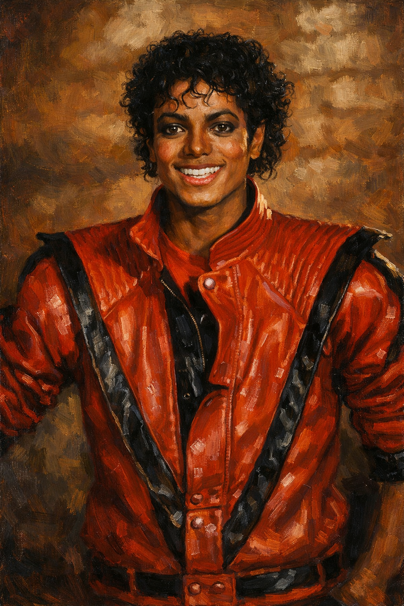 Michael Jackson Thriller Red Jacket Smile Portrait Painting Fridge