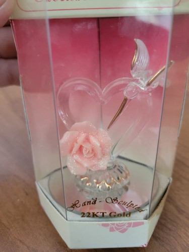 Momentos apreciados, vidrio soplado a mano, detalles de 22 quilates. Cisnes/Corazón/Rosa ¡Bonito regalo! - Imagen 7 de 7