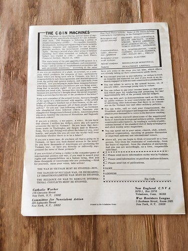 MACHINE VS MAN Catholic Worker CNVA WRL 1965 flyer anti-war vietnam - Picture 2 of 2