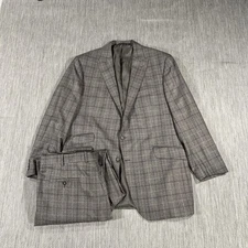 Holland & Sherry Coppley Suit 48L XT Brown Plaid Wool Pleated Bespoke 2 Piece
