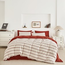 Red Textured Duvet Cover King 100 Cotton 3 Pcs Set 1 Chic White Seersucker D...
