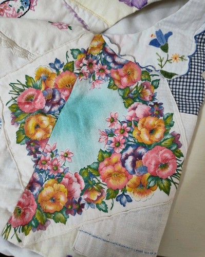 Handcrafted Womens Open Front Vest Made with Vintage Linens OOAK Spring Colors - Picture 14 of 22
