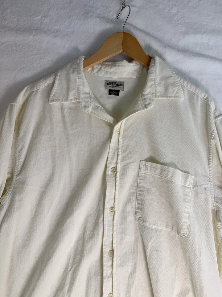复古 Guess 牛仔衬衫男式 XL 灯芯绒纽扣口袋 90 年代香港 — 第 2/4 张图片