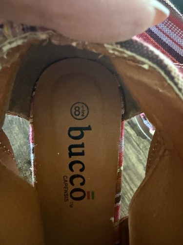 Bucco Capensis Multi Color Cutout Wooden Heel Platform Shoes Size 8.5 Vacation - Picture 6 of 7