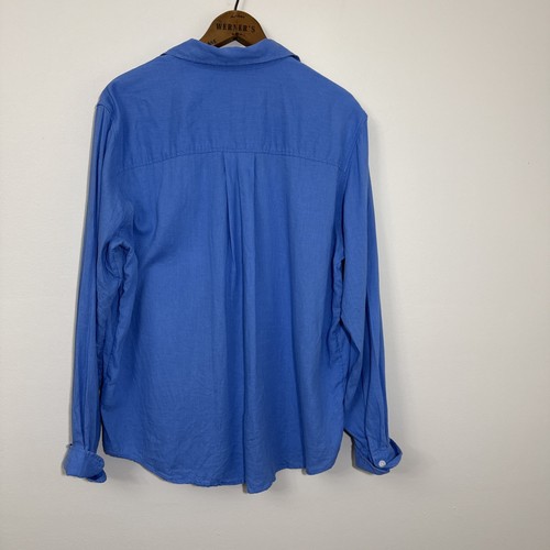 H&M Linen Blend Blue Button Up Shirt Women's Size M Coastal Grandma Beach Prep - Picture 3 of 5