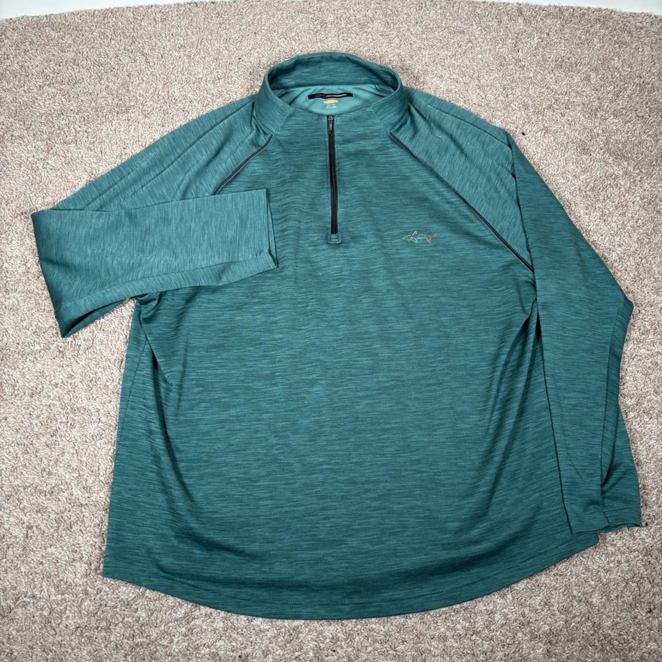 Camisa Pullover Greg Norman Para Hombres Cuarto Cremallera Verde Azulado Jaspeado Golf Performance 2XL Foto 2 de 4
