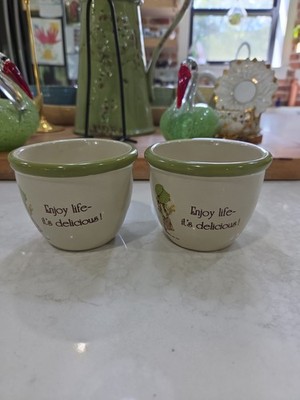 Set of 2 Vintage Holly Hobbie Ovenproof Stoneware Bowls Enjoy Life Its Delicious