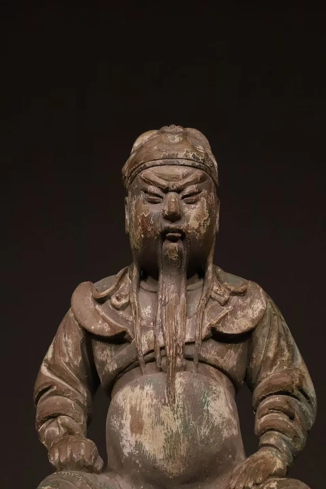 Estatua sentada pintada a mano tallada a Guan Yu de madera de 17" - decoración del hogar de la dinastía Qing Foto 3 de 4