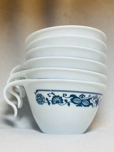 6 Corelle "Old Town Blue" Blue Onion Hook Coffee Tea Cups set of 6