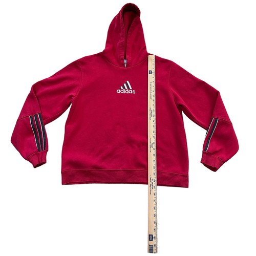 Vtg Adidas Hooded Sweatshirt Women Size L Red Gray White Hoodie Embroidered Y2K - Picture 2 of 10