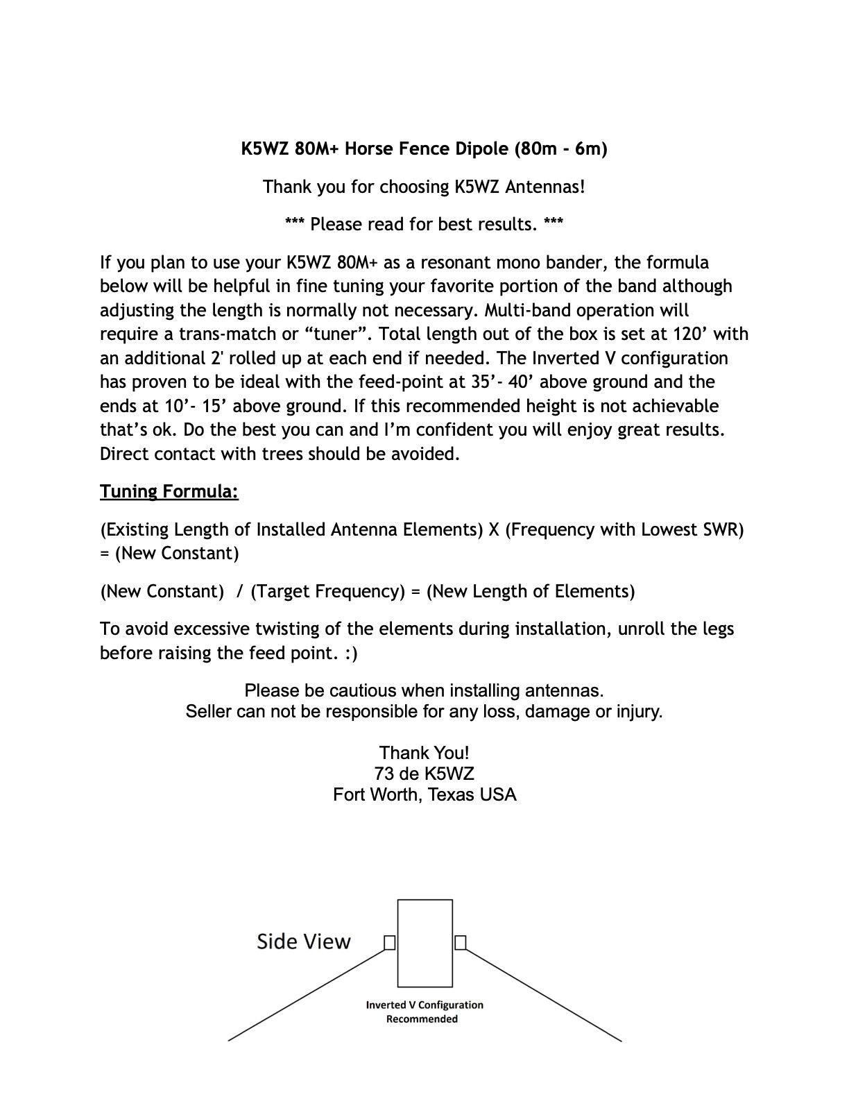 80 Meter K5WZ Horse Fence HF Dipole Antenna / 6m80m eBay