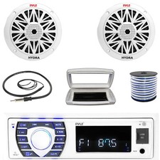 Pyle Single-DIN Marine MP3 Receiver W/White Cover, 2x 8" 300W Max 2-Way Speakers