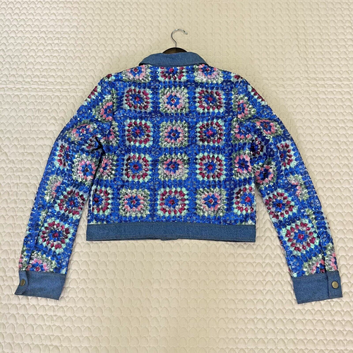$805 NWT Manoush Sequined Denim Jacket US 6 Women's Blue - Picture 9 of 11
