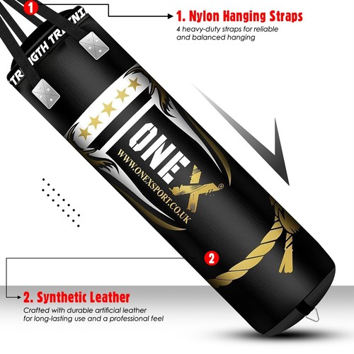 Punch Bag 5ft Filled Heavy Boxing Bag Kick Martial Arts Hanging Straps Leather. - 第 6/10 張圖片